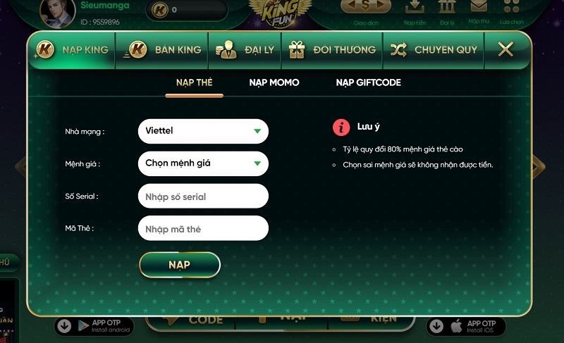 Nạp tiền qua ngân hàng hoặc thông qua Internet